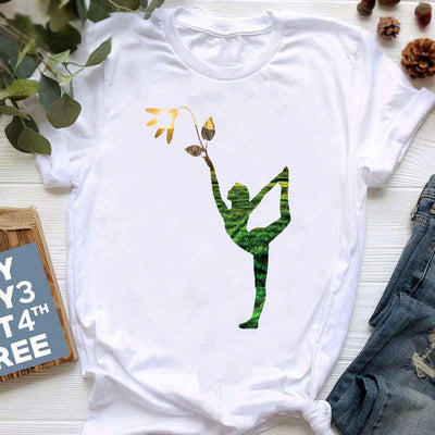 Olivenorma Yoga Meditation Top Bunt bedrucktes T-Shirt
