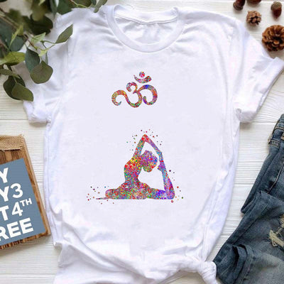 Olivenorma Yoga Meditation Top Bunt bedrucktes T-Shirt