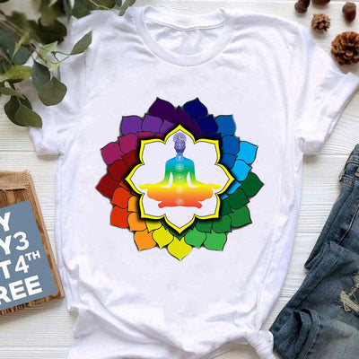 Olivenorma Yoga Meditation Top Bunt bedrucktes T-Shirt