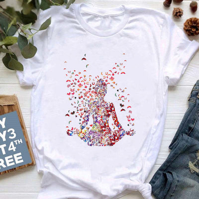 Olivenorma Yoga Meditation Top Bunt bedrucktes T-Shirt