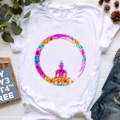 Olivenorma Yoga Meditation Top Bunt bedrucktes T-Shirt