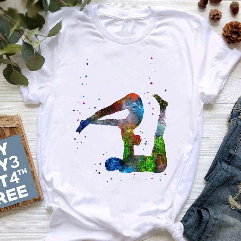 Olivenorma Yoga Meditation Top Bunt bedrucktes T-Shirt