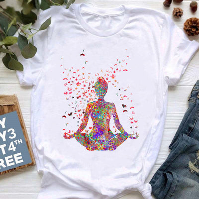 Olivenorma Yoga Meditation Top Bunt bedrucktes T-Shirt
