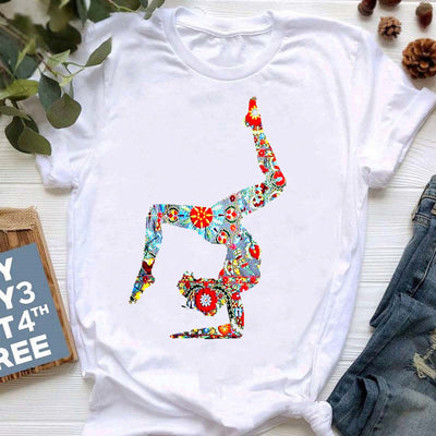 Olivenorma Yoga Meditation Top Bunt bedrucktes T-Shirt