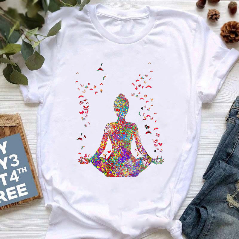Olivenorma Buddha Yoga Meditation Top Bunt bedrucktes T-Shirt
