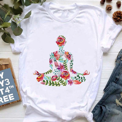 Olivenorma Buddha Yoga Meditation Top Bunt bedrucktes T-Shirt