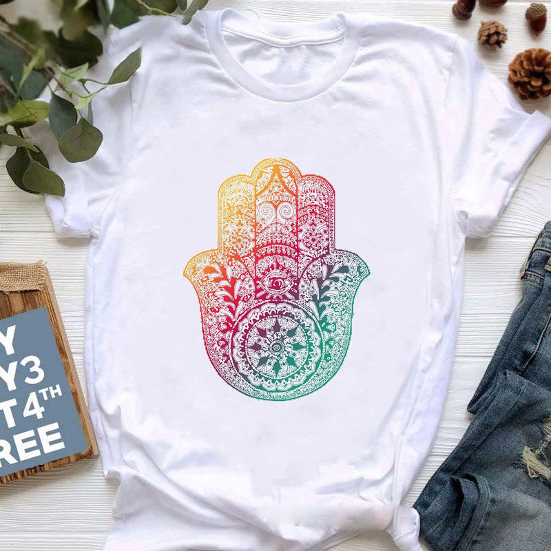 Olivenorma Buddha Yoga Meditation Top Bunt bedrucktes T-Shirt