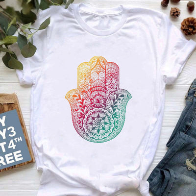 Olivenorma Buddha Yoga Meditation Top Bunt bedrucktes T-Shirt