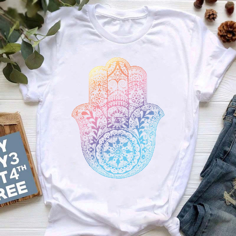 Olivenorma Buddha Yoga Meditation Top Bunt bedrucktes T-Shirt