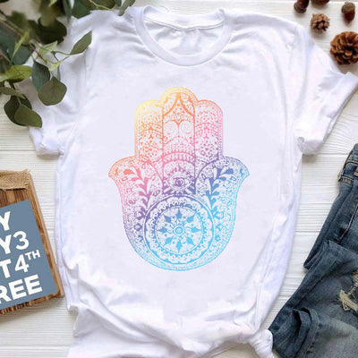 Olivenorma Buddha Yoga Meditation Top Bunt bedrucktes T-Shirt