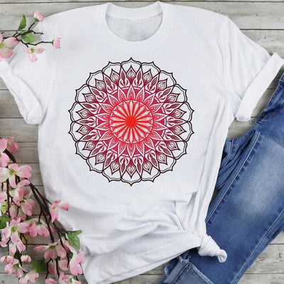 Olivenorma T-Shirt aus Baumwolle mit buntem Lotus-Elefanten-Aufdruck