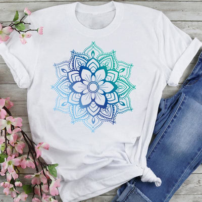 Olivenorma T-Shirt aus Baumwolle mit buntem Lotus-Elefanten-Aufdruck