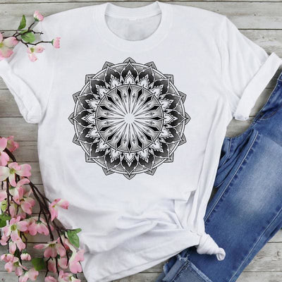 Olivenorma T-Shirt aus Baumwolle mit buntem Lotus-Elefanten-Aufdruck