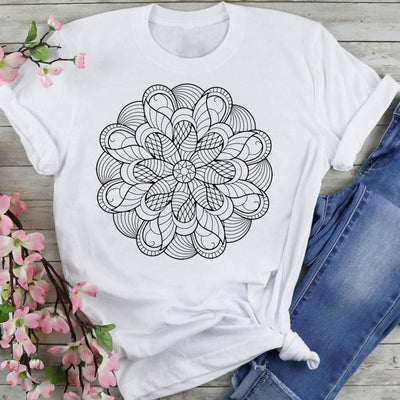 Olivenorma T-Shirt aus Baumwolle mit buntem Lotus-Elefanten-Aufdruck