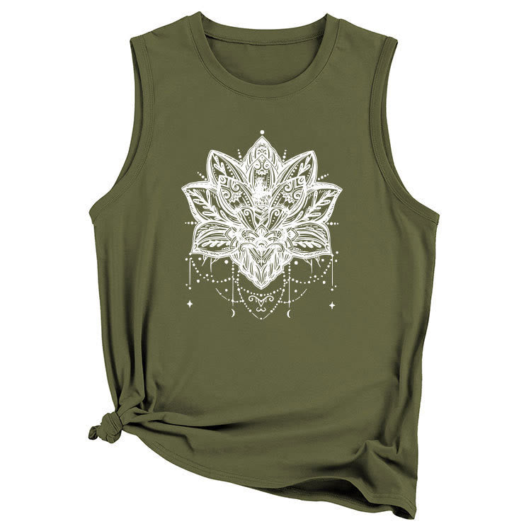Olivenorma – Ärmelloses, großes Trägershirt mit Lotus-Print