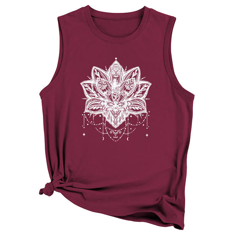 Olivenorma – Ärmelloses, großes Trägershirt mit Lotus-Print