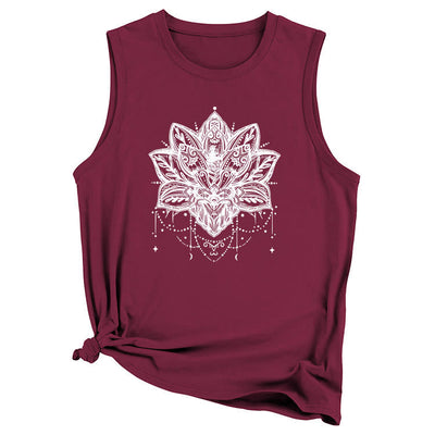 Olivenorma – Ärmelloses, großes Trägershirt mit Lotus-Print
