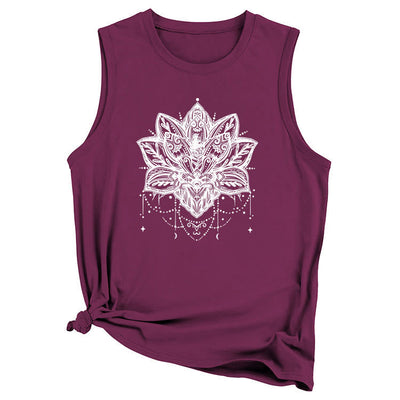 Olivenorma – Ärmelloses, großes Trägershirt mit Lotus-Print