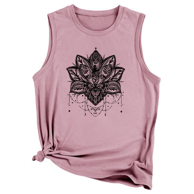 Olivenorma – Ärmelloses, großes Trägershirt mit Lotus-Print
