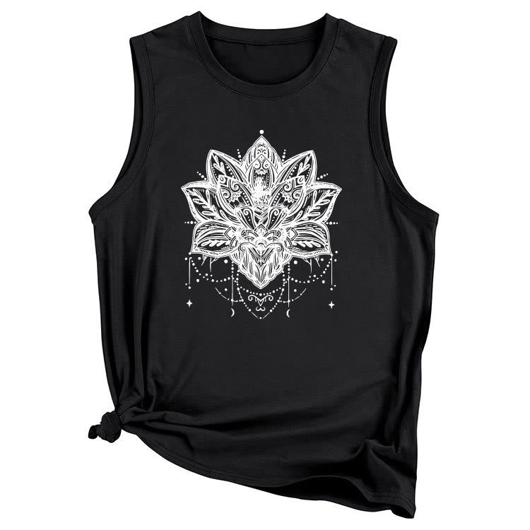 Olivenorma – Ärmelloses, großes Trägershirt mit Lotus-Print