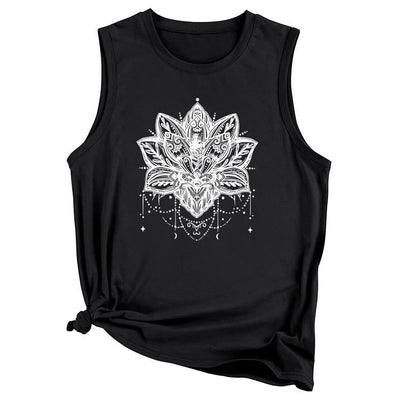 Olivenorma – Ärmelloses, großes Trägershirt mit Lotus-Print