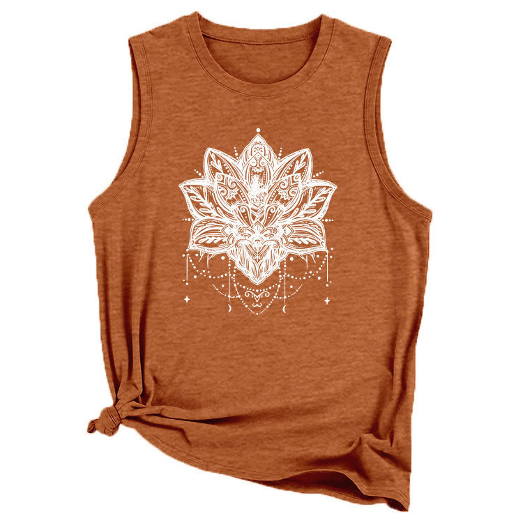 Olivenorma – Ärmelloses, großes Trägershirt mit Lotus-Print