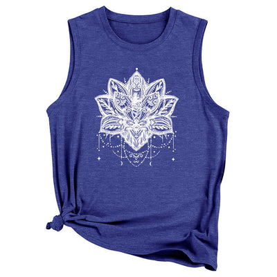 Olivenorma – Ärmelloses, großes Trägershirt mit Lotus-Print