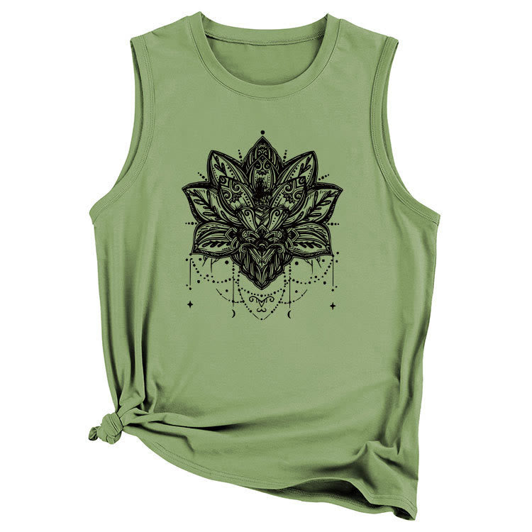 Olivenorma – Ärmelloses, großes Trägershirt mit Lotus-Print