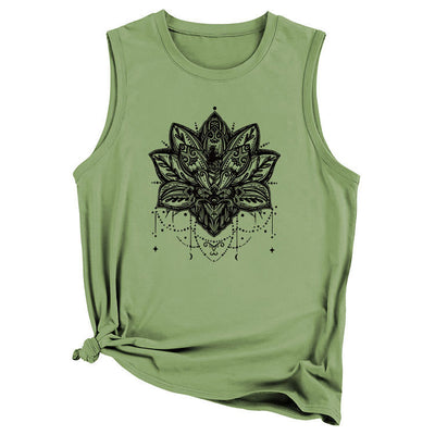 Olivenorma – Ärmelloses, großes Trägershirt mit Lotus-Print