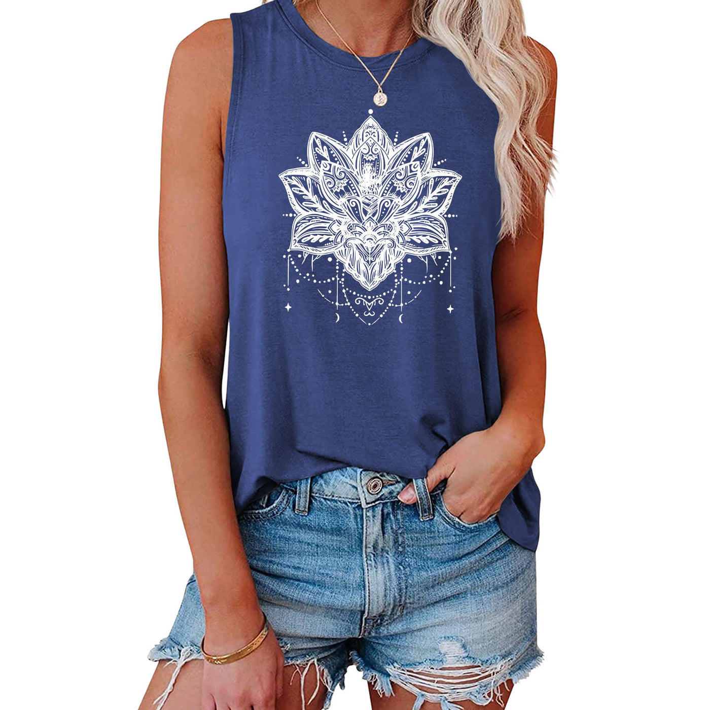 Olivenorma – Ärmelloses, großes Trägershirt mit Lotus-Print