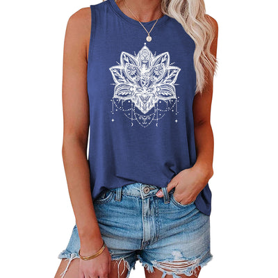 Olivenorma – Ärmelloses, großes Trägershirt mit Lotus-Print