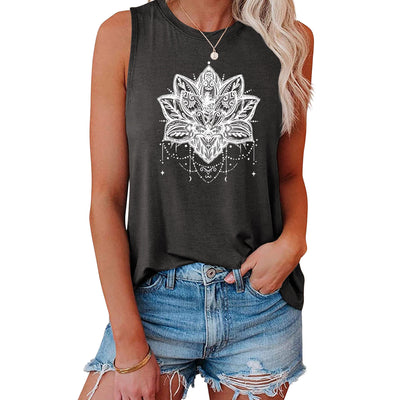 Olivenorma – Ärmelloses, großes Trägershirt mit Lotus-Print