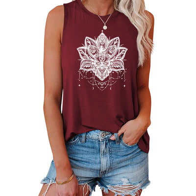 Olivenorma – Ärmelloses, großes Trägershirt mit Lotus-Print