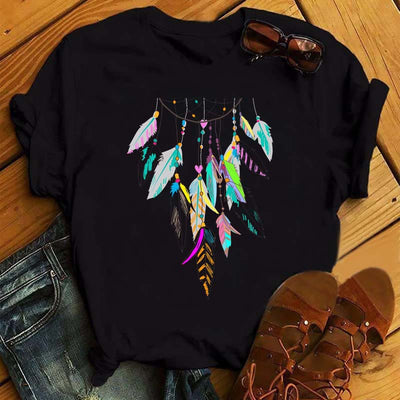 Olivenorma – Schwarzes T-Shirt aus Baumwolle mit Traumfänger-Aufdruck
