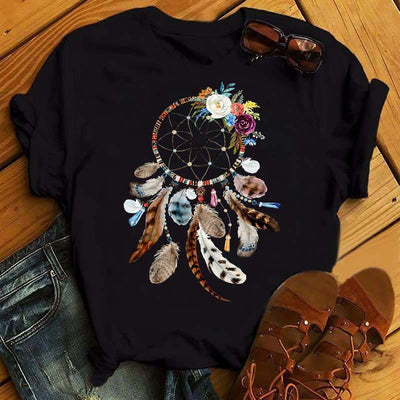 Olivenorma – Schwarzes T-Shirt aus Baumwolle mit Traumfänger-Aufdruck