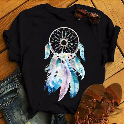 Olivenorma – Schwarzes T-Shirt aus Baumwolle mit Traumfänger-Aufdruck