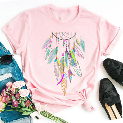 Olivenorma – Modal-T-Shirt mit Traumfänger-Print in Rosa