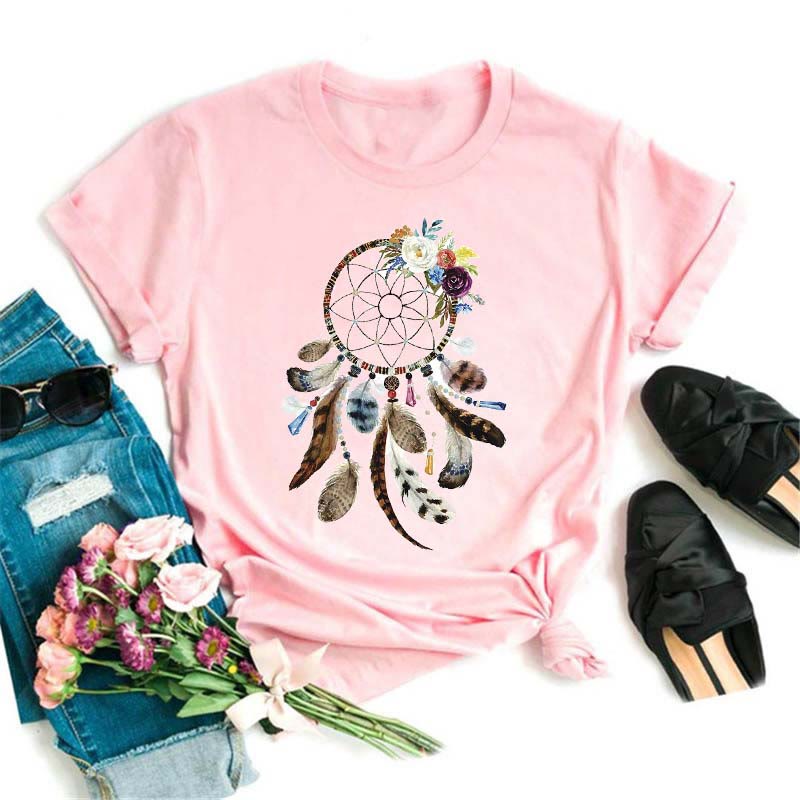 Olivenorma – Modal-T-Shirt mit Traumfänger-Print in Rosa