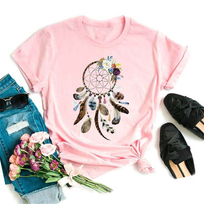 Olivenorma – Modal-T-Shirt mit Traumfänger-Print in Rosa