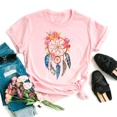Olivenorma – Modal-T-Shirt mit Traumfänger-Print in Rosa