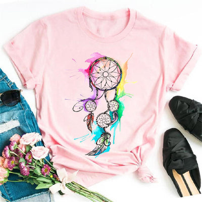 Olivenorma – Modal-T-Shirt mit Traumfänger-Print in Rosa