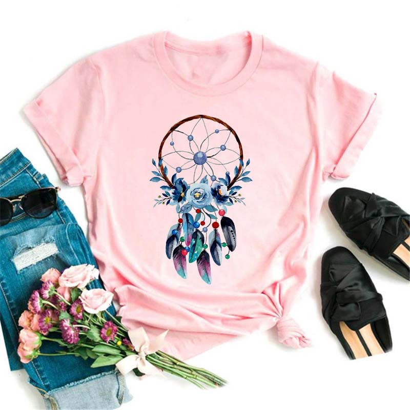 Olivenorma – Modal-T-Shirt mit Traumfänger-Print in Rosa
