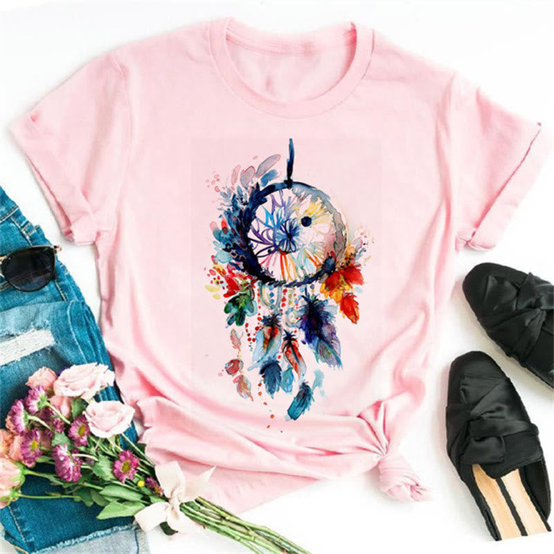 Olivenorma – Modal-T-Shirt mit Traumfänger-Print in Rosa