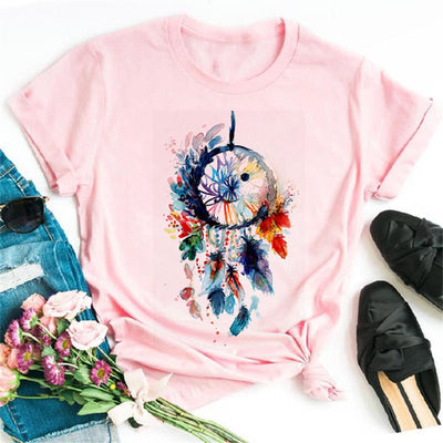Olivenorma – Modal-T-Shirt mit Traumfänger-Print in Rosa