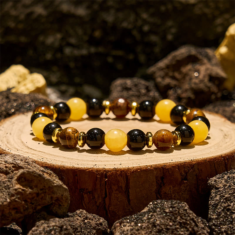 Olivenorma Armband mit Perlen aus gelbem Aventurin und Tigerauge
