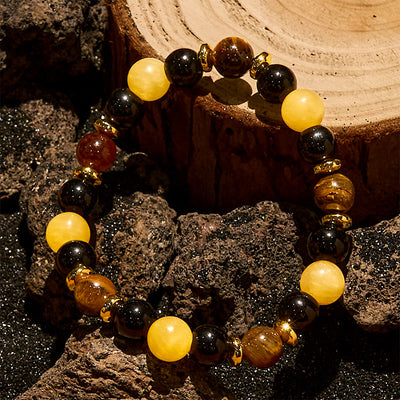 Olivenorma Armband mit Perlen aus gelbem Aventurin und Tigerauge