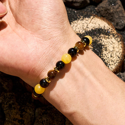 Olivenorma Armband mit Perlen aus gelbem Aventurin und Tigerauge
