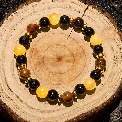 Olivenorma Armband mit Perlen aus gelbem Aventurin und Tigerauge