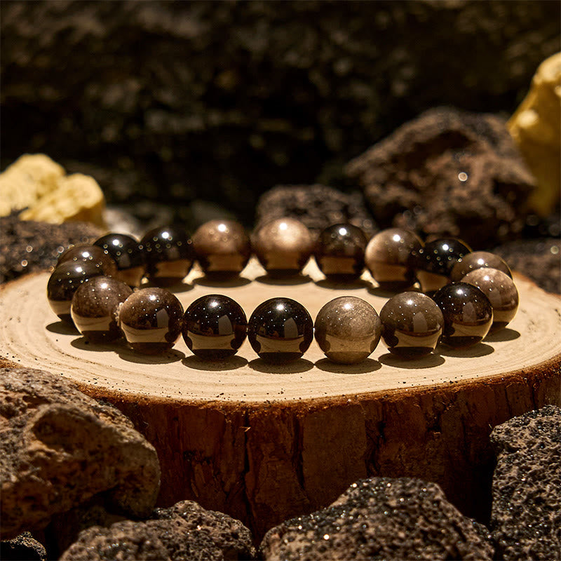 Olivenorma Armband mit Perlen aus natürlichem Silberobsidian, 6/8/10 mm