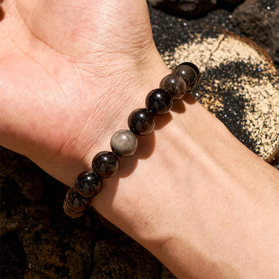 Olivenorma Armband mit Perlen aus natürlichem Silberobsidian, 6/8/10 mm